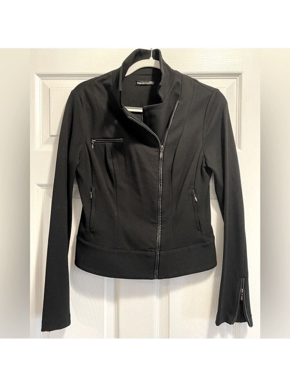 Paige Moto Black Label Dresden stretch zip up jacket leather trim Medium